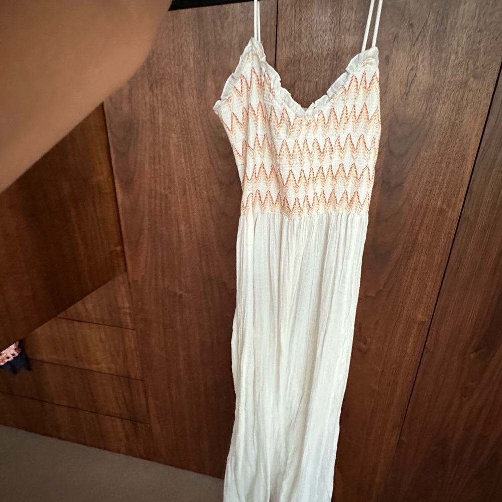 Anthropologie White and Orange Maxi Dress